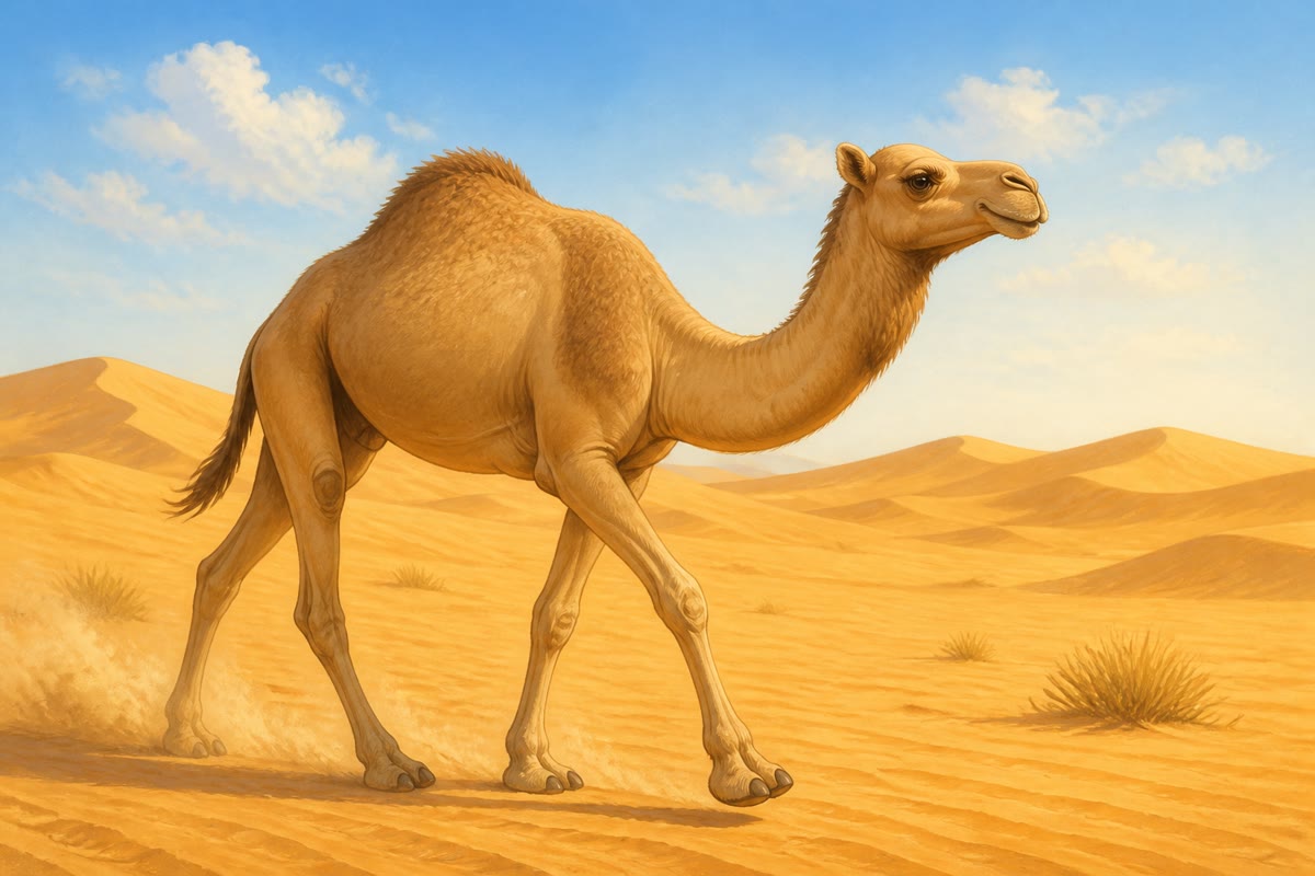 Le spécialiste du désert au travail : de larges pieds sur le sable mou, une bosse de réserves, et des cils faits pour la poussière.