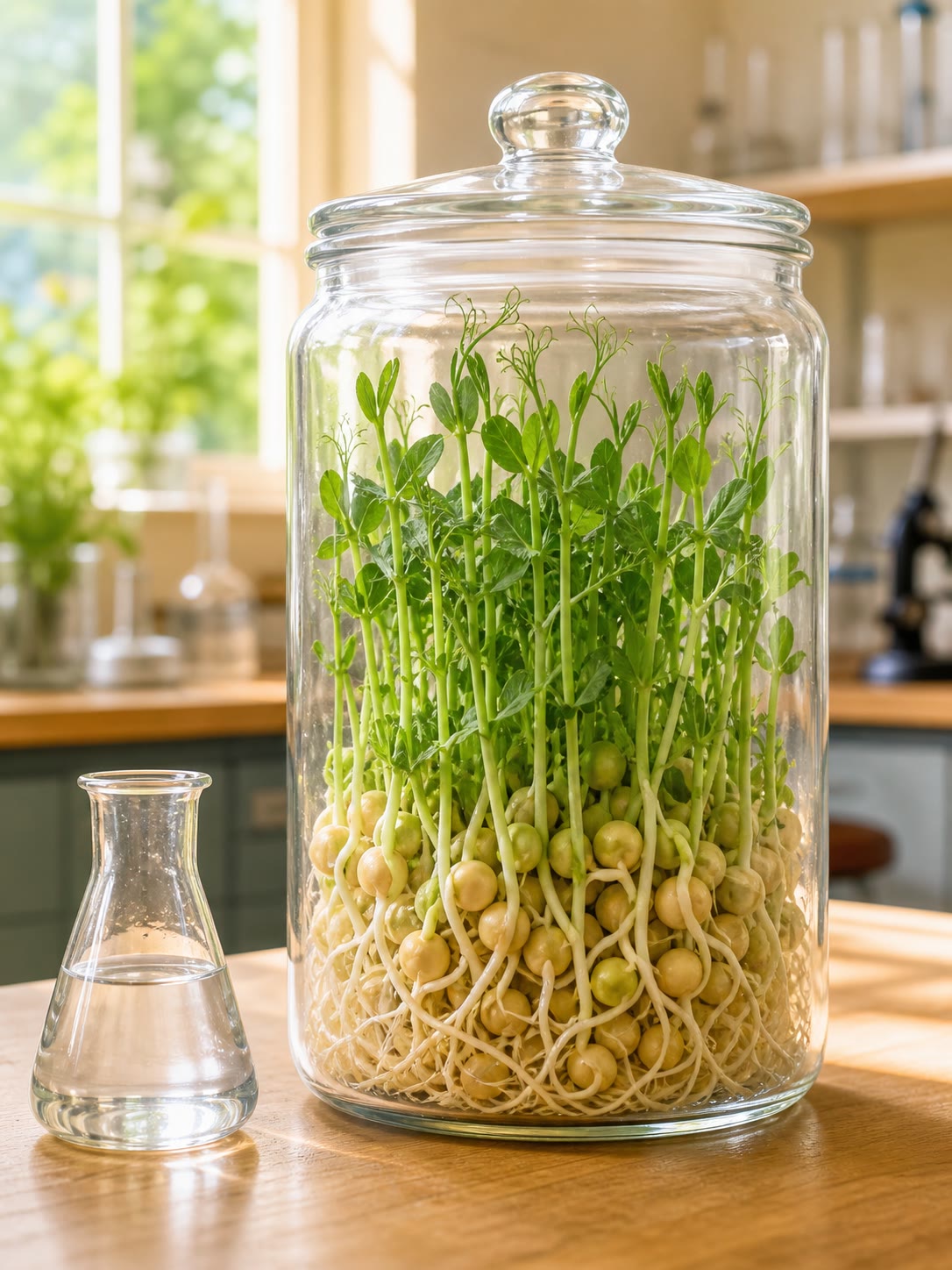 Le respirant le plus discret de la paillasse : un bocal de pois qui germent peut épuiser son dioxygène en un jour.