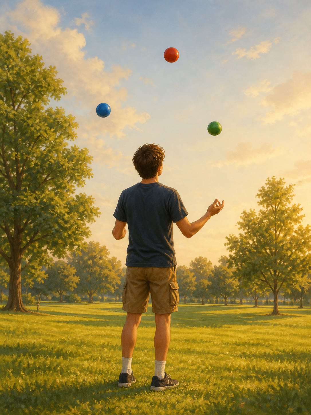 Tres pelotas volando solas: un mes de sinapsis reforzadas, fotografiado.
