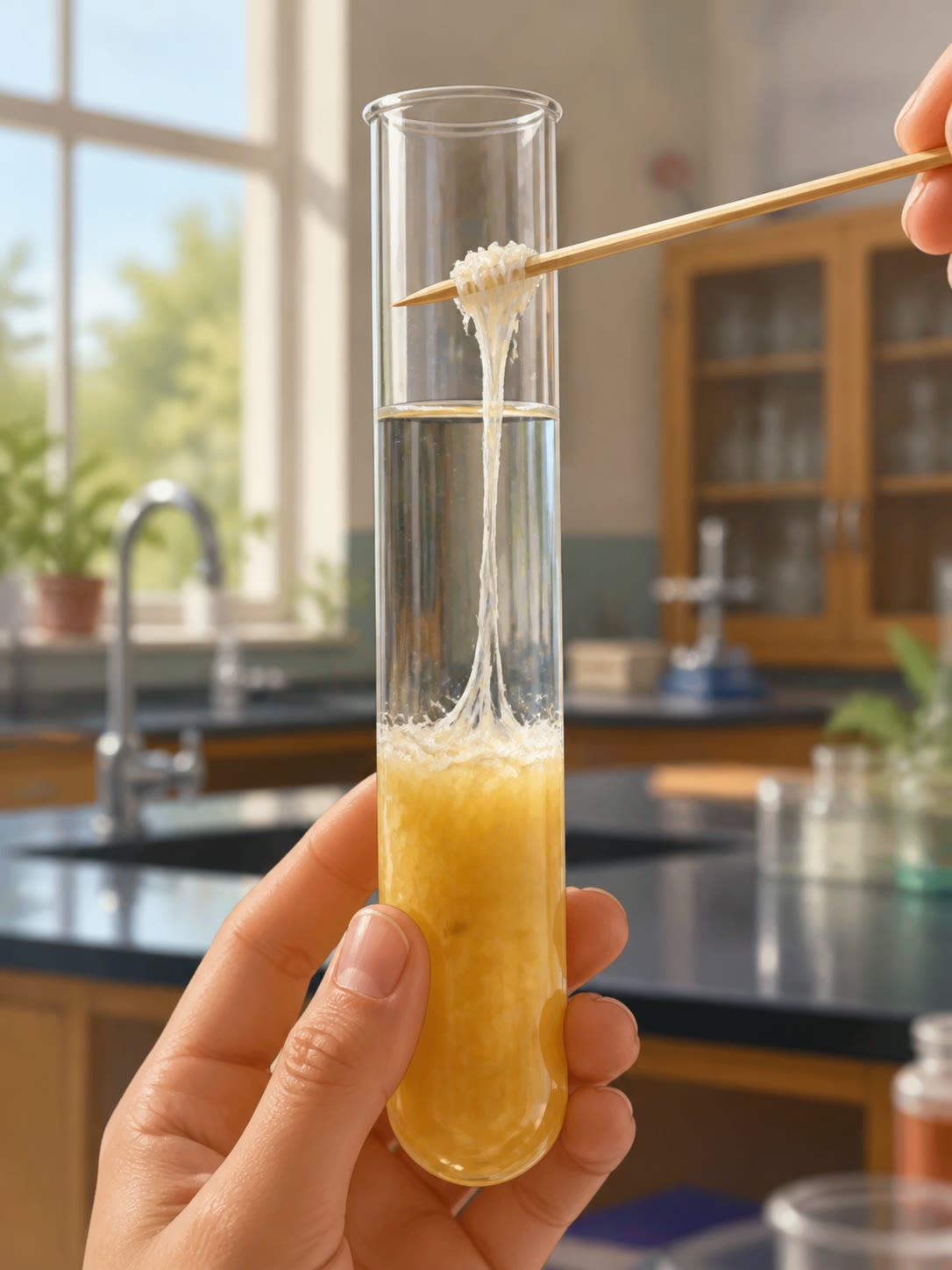 De opbrengst van de keukenwinning: het molecuul van de erfelijkheid, op een stokje gewonden.