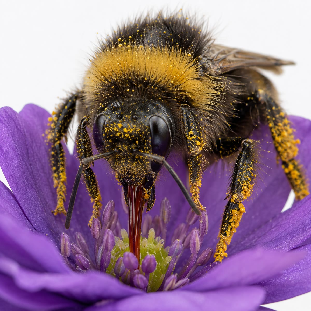 Un mutualismo en acción: néctar para la abeja, transporte de polen para la flor. La forma de cada socio la ha modelado el otro.