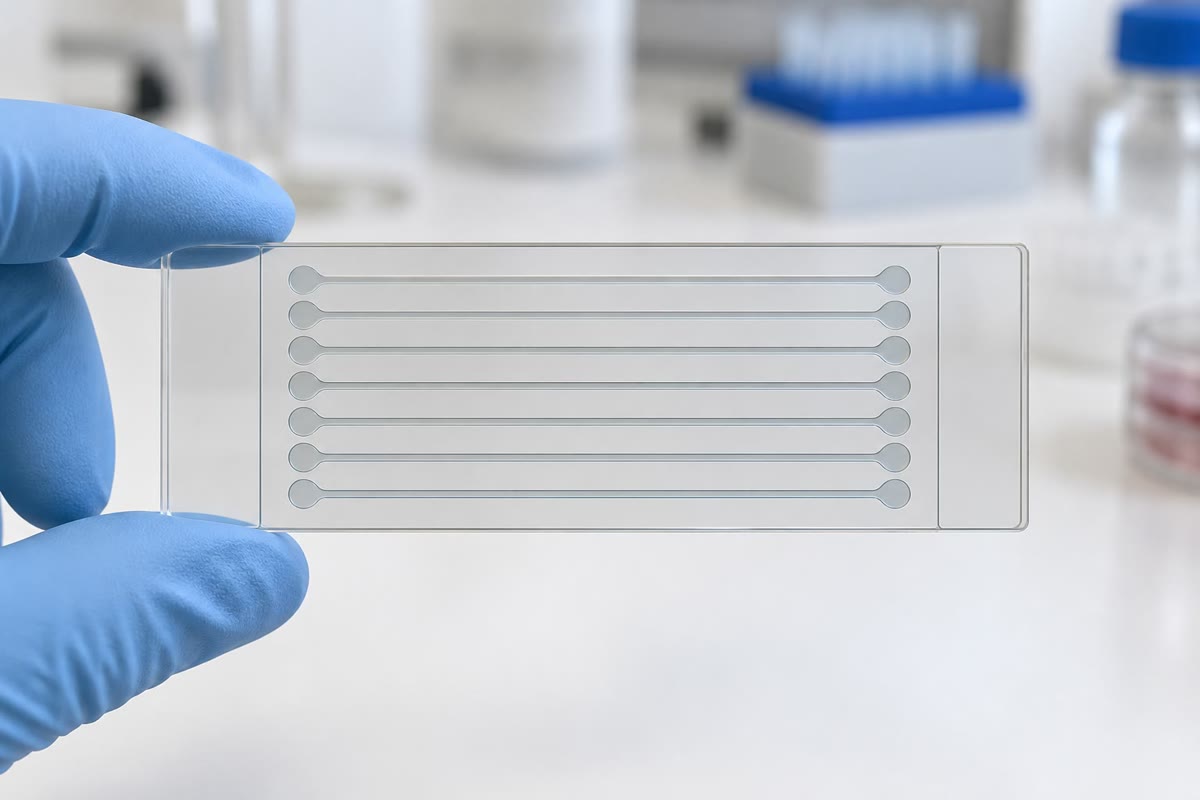 À gauche : une cellule de flux, la lame de verre sur laquelle des milliards d’amas d’ADN sont cultivés et lus une base par cycle. À droite : un séquenceur à nanopores de poche, qui lit des molécules uniques sous forme de variations d’un courant ionique.