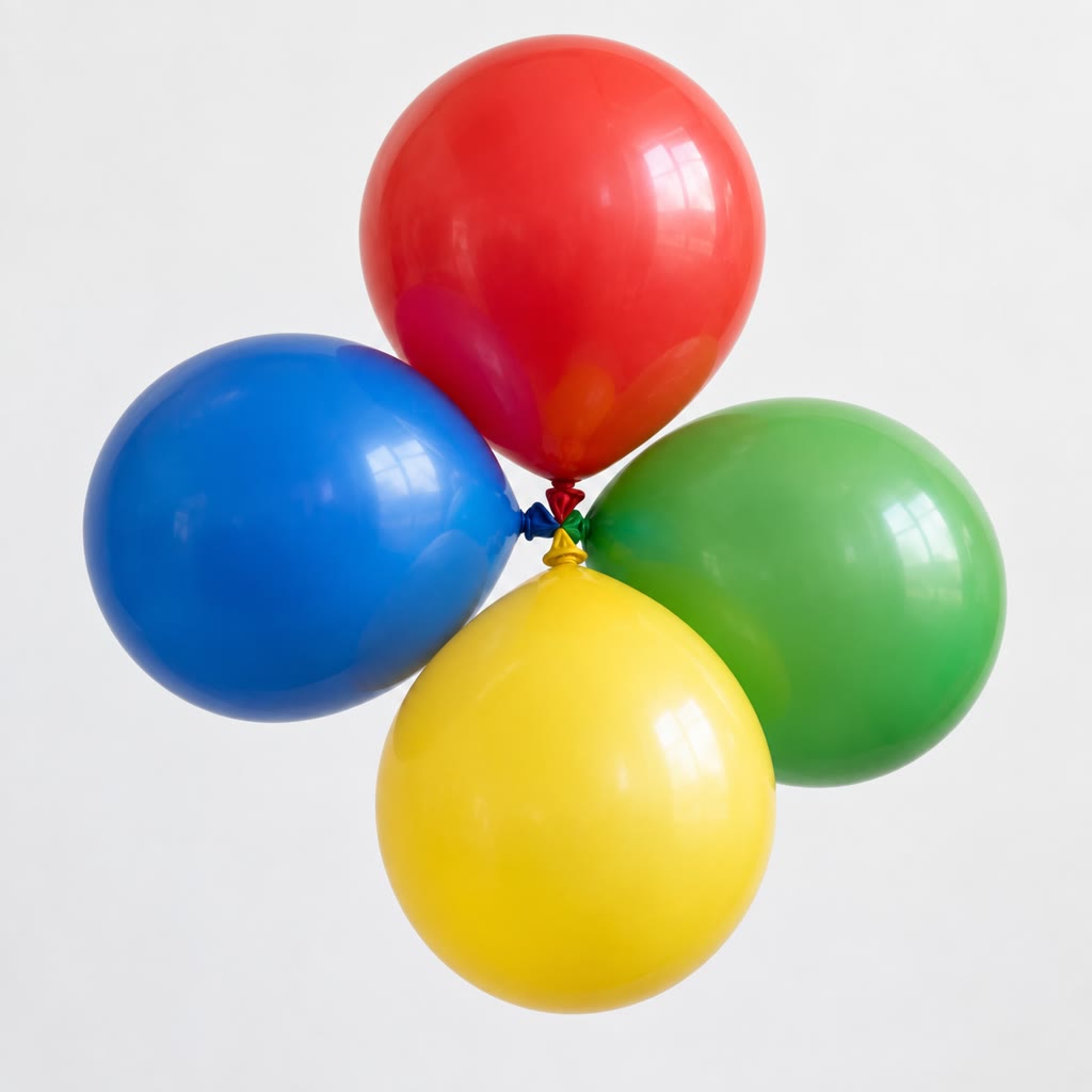 Vier aan elkaar geknoopte ballonnen duwen elkaar zo ver mogelijk weg; in de ruimte wijzen ze naar de hoekpunten van een tetraëder, net als de vier elektronenparen rond een koolstofatoom.
