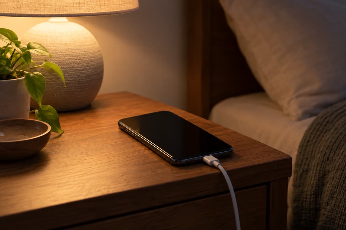 Carregar um celular: uma reação forçada no sentido inverso durante a noite.