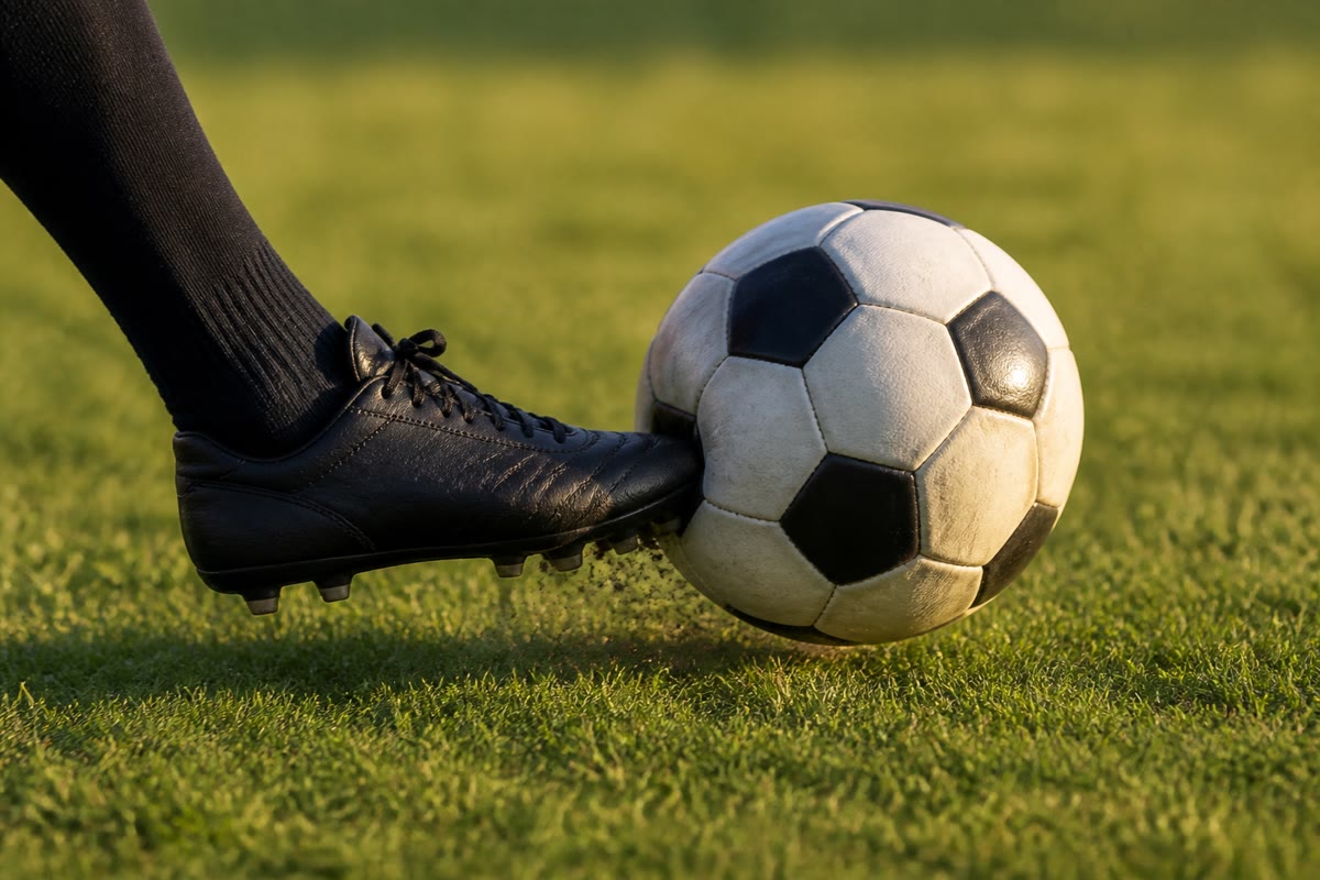A force at the moment it acts: the boot pushes, and the resting ball is about to fly.