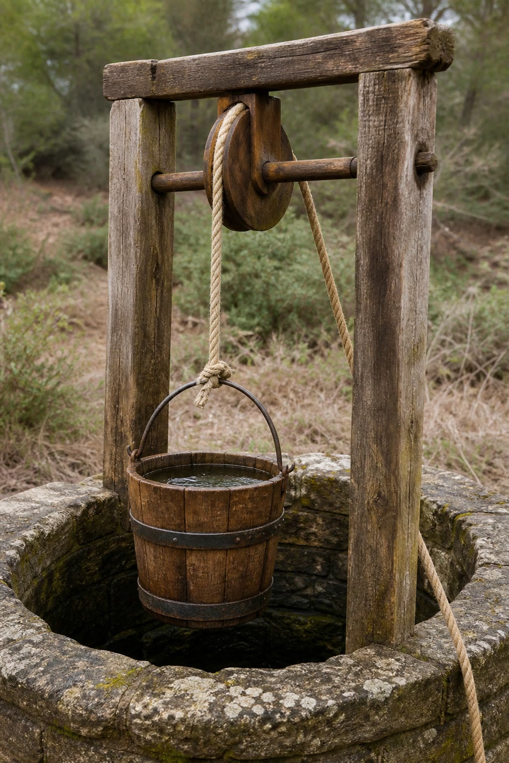 La polea del pozo: la cuerda viaja por la garganta y un tirón hacia abajo se convierte en una subida.