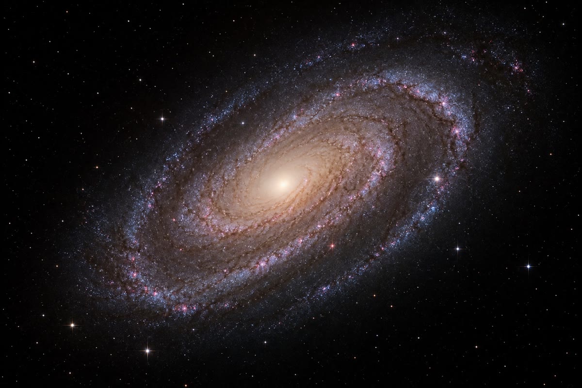 Une galaxie spirale : la lumière de ses étoiles traverse des millions d’années d’espace vide avant d’atteindre le moindre télescope.