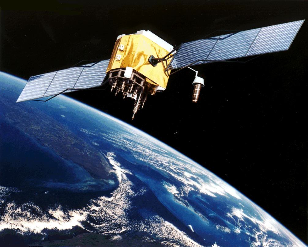 Un satellite GPS (vue d’artiste, NASA) : l’un de la trentaine que compte la constellation à 20\,200\, km du problème du week-end, chacun une horloge sur une orbite képlérienne.