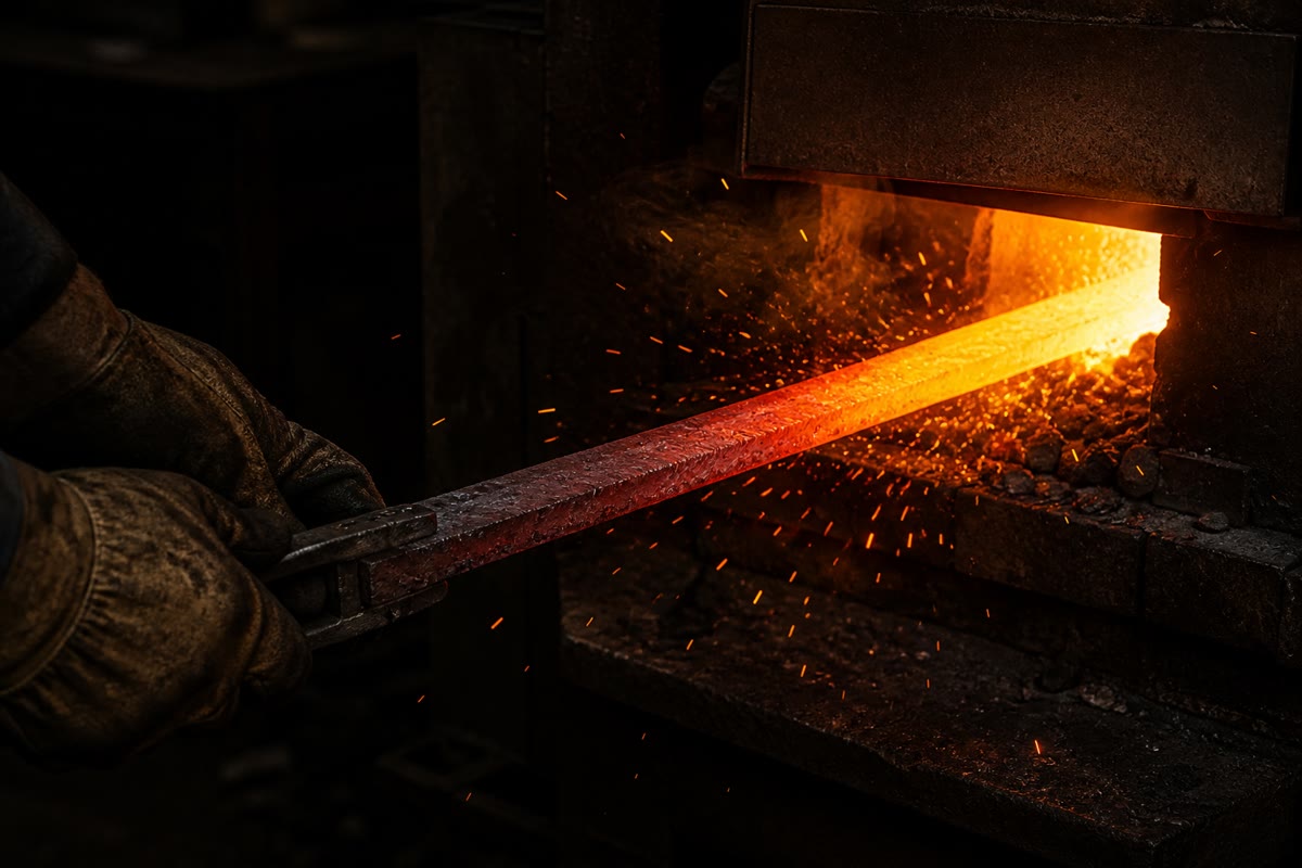 Steel at the forge: the colour of the glow — dull red, orange, yellow, white — is a thermometer, because the spectrum of thermal radiation depends on the temperature alone.